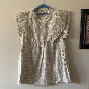 House of Harlow 1960 Josepha Top Pink & Green Floral Smocked Flutter Top 🆕